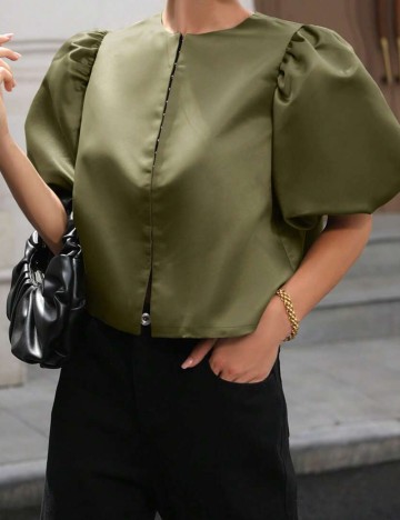 Cămașă cu m&acirc;necă scurtă Shein, verde