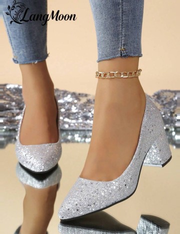 Pantofi cu toc Shein, argintiu