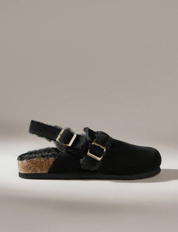 Saboți cu blană Shein, negru