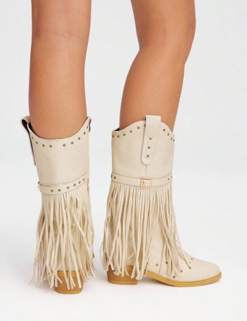 Cizme cu toc Shein, crem