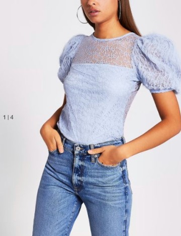 Cămașă cu m&acirc;necă scurtă River Island, albastru